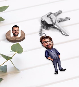 BK Gift Kişiye Özel Baba Karikatürlü Ahşap Anahtarlık-2