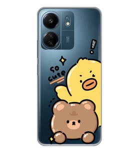 Xiaomi Redmi 13C Uyumlu Sevimli Ördek ve Ayıcık Desenli Şeffaf Telefon Kılıfı