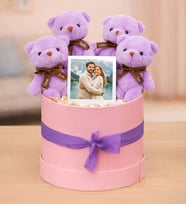 Kişiye Özel Fotoğraflı Peluş Mor Ayıcık Buketi