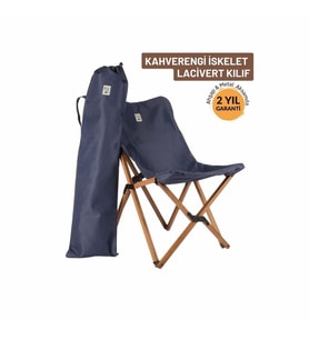 Bag The Joy Ahşap Katlanır Kamp Sandalyesi – Kahverengi İskelet - Lacivert Kılıf