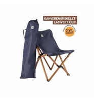 Bag The Joy Ahşap Katlanır Kamp Sandalyesi – Kahverengi İskelet - Lacivert Kılıf