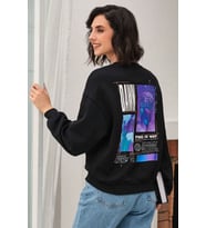 Unisex Dawn Baskılı Bisiklet Yaka Sweatshirt (Siyah)