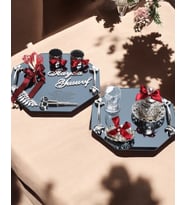 Affinity Sekizgen Gümüş Söz ve Nişan Tepsisi ile Damat Kahve Fincan Tepsisi (Kırmızı)