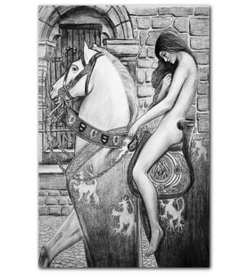 Cakatablo Lady Godiva  Karakalem MDF Tablo