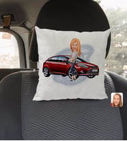 BK Gift Kişiye Özel Plakalı Kadın Ford Focus Karikatürlü Kare Araç Koltuk Yastığı-1