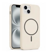 Coverzone ?phone 14 Plus ile Uyumlu Kadife ?� Y�zeyli Premium Silikon K?l?f MagSafe ile Uyumlu Kablosuz ?arj Destekli Darbe Emici Yumu?ak Dokulu Koruma Tasar?ml? Telefon K?l?f? Krem