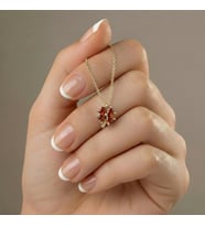 925 Ayar Gümüş Kişiye Özel 14 Ayar Altın Kaplama Gold Rengi Doğum Taşlı Yonca Kolye