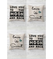 Love You To The Moon And Back Gizli Fermuarlı Kırlent Kılıfı Koltuk Yastık Kılıfı Takım(4adet) (Bej - Siyah)