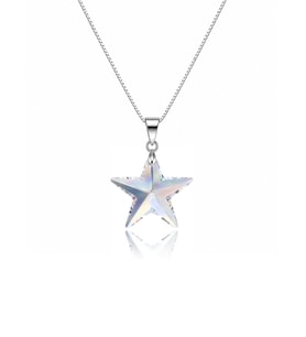 925 Ayar Swarovski Taşlı Yıldız 20mm Crystal AB Kadın Gümüş Kolye