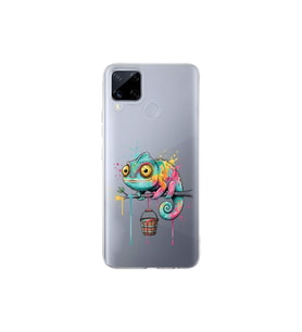 Realme C15 ile Uyumlu Splash Bukalemun Tasarımlı Şeffaf Silikon Kılıf