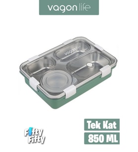 Vagonlife Büyük Ebat 850 ML (Paslanmaz Çelik Tek Kat Dört Bölmeli Çorba Kaseli Lunch Box Yeni Nesil Sefer Tası -FFLBOX50433