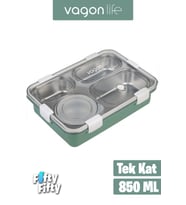 Vagonlife Büyük Ebat 850 ML (Paslanmaz Çelik Tek Kat Dört Bölmeli Çorba Kaseli Lunch Box Yeni Nesil Sefer Tası -FFLBOX50433 (Yeşil)