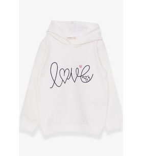 Breeze Kız Çocuk Sweatshirt Nakışlı Yazı Baskılı 2-6 Yaş, Ekru