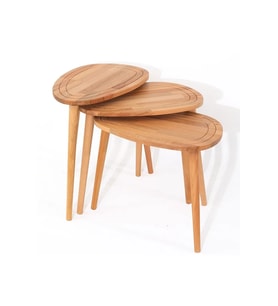 Fawdecor Sweet Naturel Masif Doğal Tekli, 2'li, 3'lü Zigon Sehpa Set, Modern Masif Yan Sehpa (Açık Meşe)