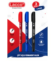 Lacco 255 Permanent Marker Kalem 3'lü Set Çift Uçlu M ve S Uç Siyah Mavi Kırmızı Kalıcı İşaretleme Kalemi