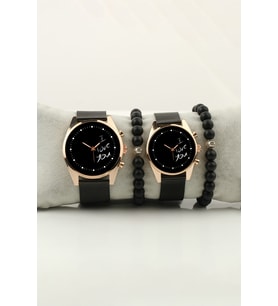 I Love You Sade Gold Çift Kol Saati Set Bileklik Hediye Bay Bayan