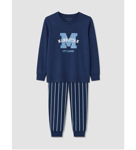 LCW Kids Lacivert Bisiklet Yaka Erkek Çocuk Pijama Takım
