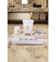 Shems Krem 6 Parça Çeyizlik Banyo Seti  3'lü Sepet & 3'lü Banyo Paspası