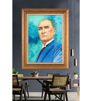 Altın Varaklı Çerçeveli Paspartulu Atatürk Tablo nh105 (Gold)