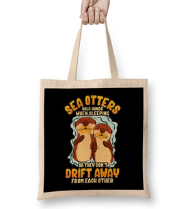 Cute & Funny Sea Otters Hold Hands When Sleeping Bez Çanta Uzun Saplı