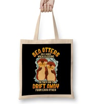 Cute & Funny Sea Otters Hold Hands When Sleeping Bez Çanta Uzun Saplı