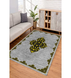 Dijital Kaymaz Taban Yıkanabilir Renkli Salon Halısı Mutfak Halısı Yolluk ND-SD-1085 (Gold)
