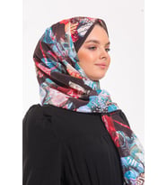 Çiçekli Desen Elegante Seri Şal Eşarp Askısı İle Birlikte 75x200 Siyah Petrol Bo