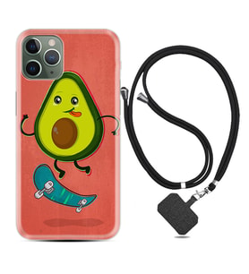 Apple iPhone 11 12 13 14 Pro Max Kılıf Boyun Askılı Silikon Avokado Skate 1741