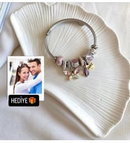 Pandora Model Charmlı Pembe Kristal Kelebek Kadın Çelik Bileklik Kişiselleştirilmiş Fotoğraf Hediyeli & Sevgiliye Anneye Ablaya Arkadaşa Doğum Günü Hediyesi