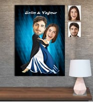 Kişiye Özel Karikatür Baskılı Ahşap Tablo Sevgili-28 30x40