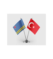 Aruba Bayrağı ve Türk Bayrağı İkili Saten Masa Bayrağı Takımı