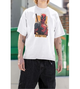 Film Kahramanı Deadpool Baskılı Unisex Oversize Marvel Tişört