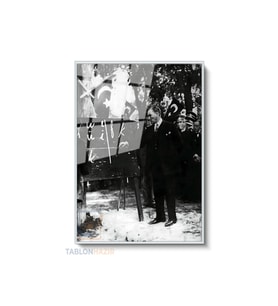 Dikey Çerçeveli Cam Basogretmen Ataturk Modern Ev Dekoru Duvar Sanatı Ev Ofis Tablosu (Gümüş)