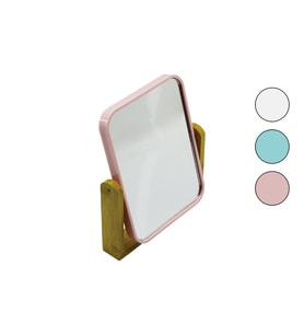 DİKDÖRTGEN=20.5X15.5CM AHŞAP BAMBU AYAKLI MAKYAJ AYNASI ÇİFT TARAFLI RENKLİ PLASTİK ÇERÇEVE (4767)