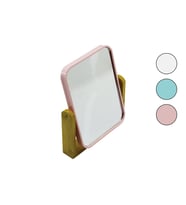 DİKDÖRTGEN=20.5X15.5CM AHŞAP BAMBU AYAKLI MAKYAJ AYNASI ÇİFT TARAFLI RENKLİ PLASTİK ÇERÇEVE (4767)