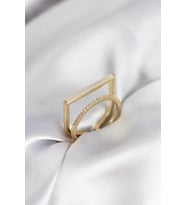 Gold Renk Sedefli Zirkon Taşlı 2'li Kadın Yüzük