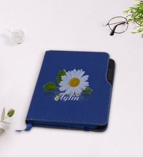 BK Gift Kişiye Özel Papatya Temalı Lacivert Termo Deri Defter-4