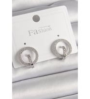 Pirinç Gümüş Renk Zirkon Taşlı Halka Model Kadın Küpe TJ-BKP9924