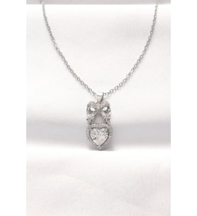 316L Çelik Silver Renk Zirkon Taşlı Kalpli Fiyonk Kolye - TJ-BKO8519