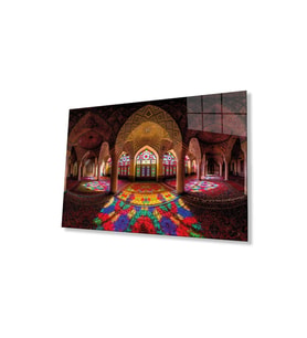 Cami İslami Motif Dini Duvar Dekoru Cam Tablo 4mm Dayanıklı Temperli Cam (Çok Renkli)