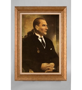EV İŞYERİ OFİS İÇİN ALTIN ÇERÇEVELİ PASPARTULU ATATÜRK TABLO S182