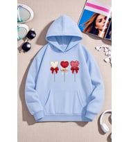 Unisex Kalp Lolipop Detayli Baskılı Oversize Sweatshirt (Bebek Mavisi)