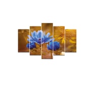 MAVİ ÇİÇEK AÇAN BİTKİ GÖRSELİ 5 PARÇA MDF TABLO ( 95X55 CM )