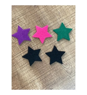 5 CM RENKLİ 1 PEMBE 1 YEŞİL 1 MOR 2 SİYAH KALIN KEÇE LAZER KESİM YILDIZ 5'Lİ APLİKE AKSESUAR