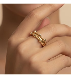 STİL İNCİSİ/XUPING JEWELRY  NOKTA TAŞLI YÜZÜK (Altın Rengi)