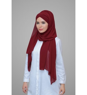 Bordo Pratik Hazır Geçmeli Bone Şal Şifon Kendinden Boneli Üç Bantlı 1451_16