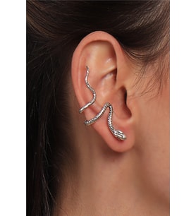 Kadın Antik Gümüş Kaplama Sıkıştırmalı Model Yılan Formlu Kıkırdak Küpe & Earcuff