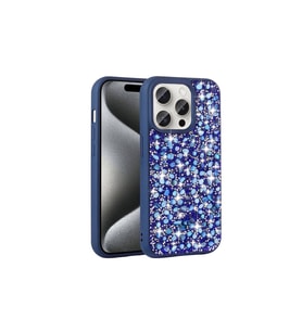 Apple iPhone 15 Pro Max Uyumlu Kılıf Parlak Taşlı Tasarım Zore Linea Diamond Kapak (Lacivert)