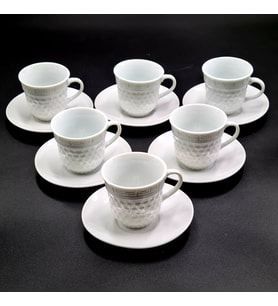 6LI PORSELEN KAHVE FİNCANI BEYAZ GRAVÜR DESENLİ-DURA