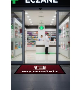 Valerine Life Eczane Logolu Kırmızı Hoş Geldiniz Dükkan Önü İş Yeri Kapı Önü Paspası 50x90cm
